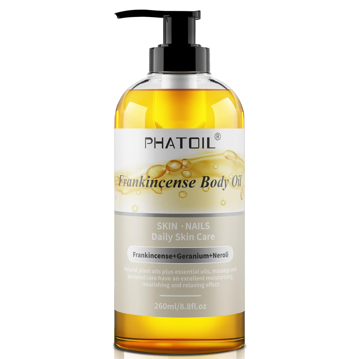 Phatoil Frankincense Body Oil 8.8 Fl.Oz, 260 Ml Moisturizing Massage Oil Skin Oil With Pump, Body Oils For Men And Women Skincar