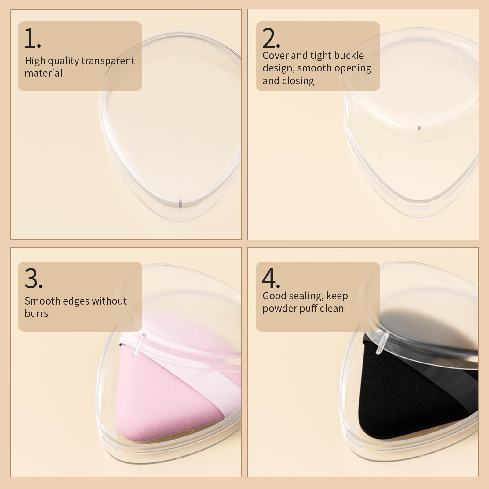 5 Pack Triangle Powder Puff Holders - Multifunctional Cosmetic Storage Case for Makeup Puffs, Beauty Blenders - No Sponge Includ