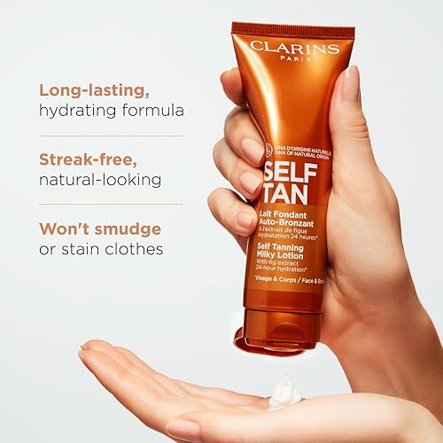 Clarins Self Tanning Milky Lotion  Self Tanner For Face And Body  Natural, Long-Lasting, Streak-Free, Sun-Kissed Glow And 24-Hou