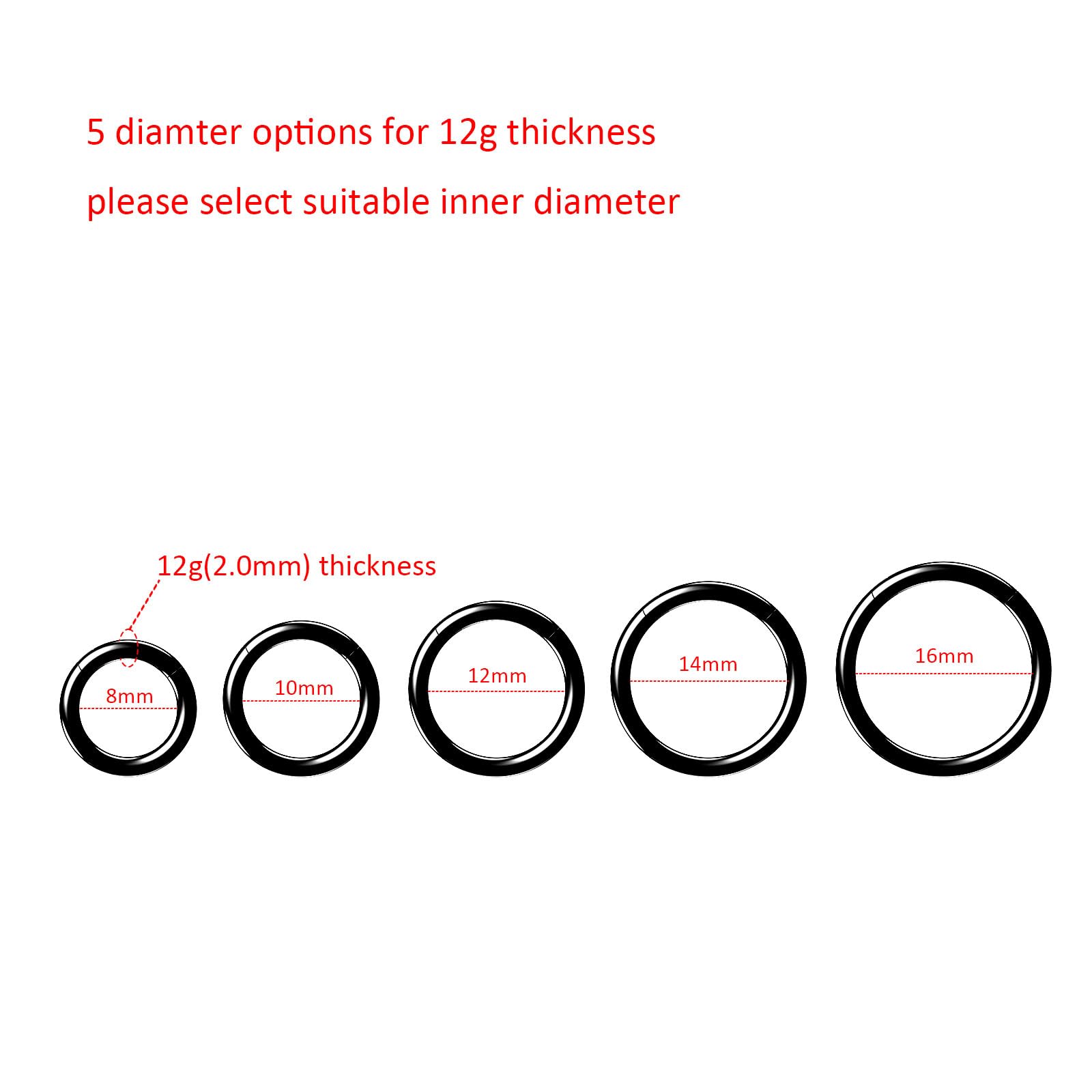 NewkeepsR 12G  10mm Black Large Gauge Prince Albert 316L Surgical Steel Septum Hinged Clicker Segment Orbital Conch Rings