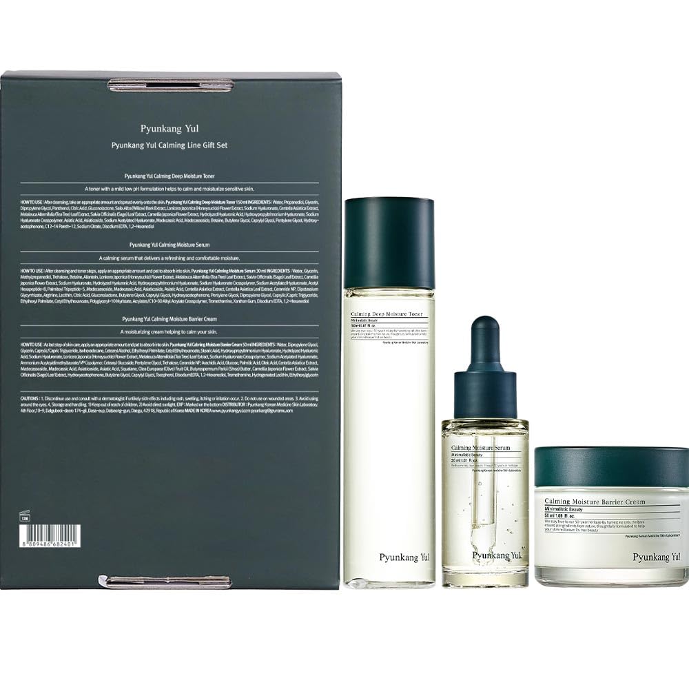 Pyunkang Yul Calming Line Gift Box Set-Korean Facial Skin Care Essential For Daily Moisturizing With Toner, Serum, Cream, Safe O