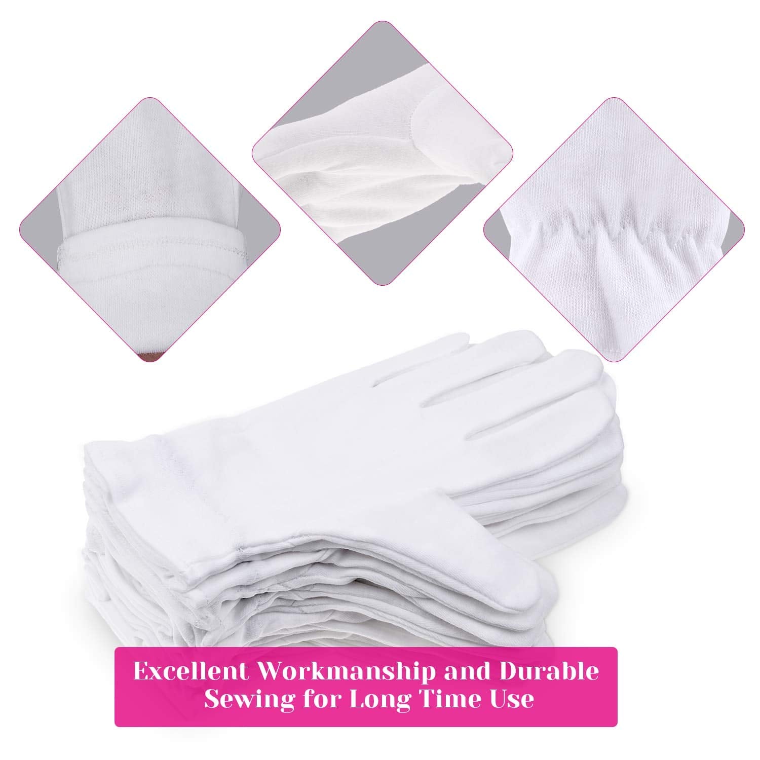 100 Percent Cotton Gloves for Dry Hands Eczema, Selizo 10 Pairs White Cotton Gloves for Women Dry Hands Moisturizing Cosmetic Se