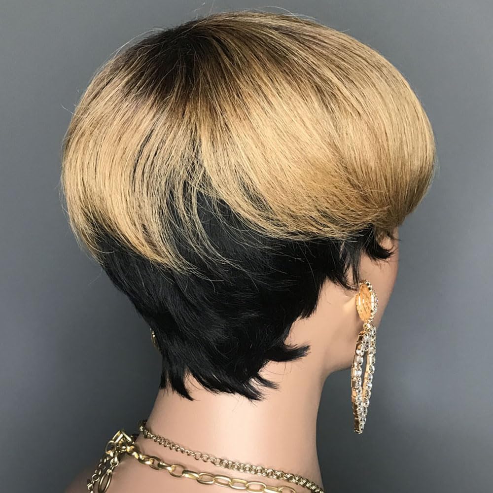 Hotkis Pixie Cut Wig Human Hair Blonde Short Human Hair Wigs For Black Women Short Wigs Human Hair Natural Straight Short Hair W