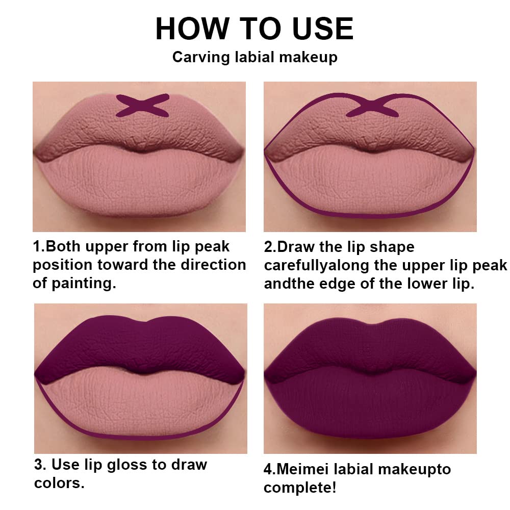 2Pcs Matte Dark Purple Lip Liner And Lipstick Makeup Set, Burgundy Matte Lipstick 24H And Lip Liner Set Deep Berry Matt Lip Glos