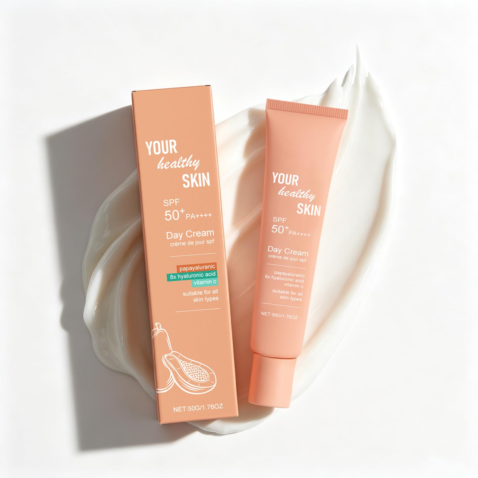 Advanced Lightweight Moisturizing Sunscreen SPF 50, Broad Spectrum Protection with Hyaluronic Acid & Papaya Extract, NonGreasy,