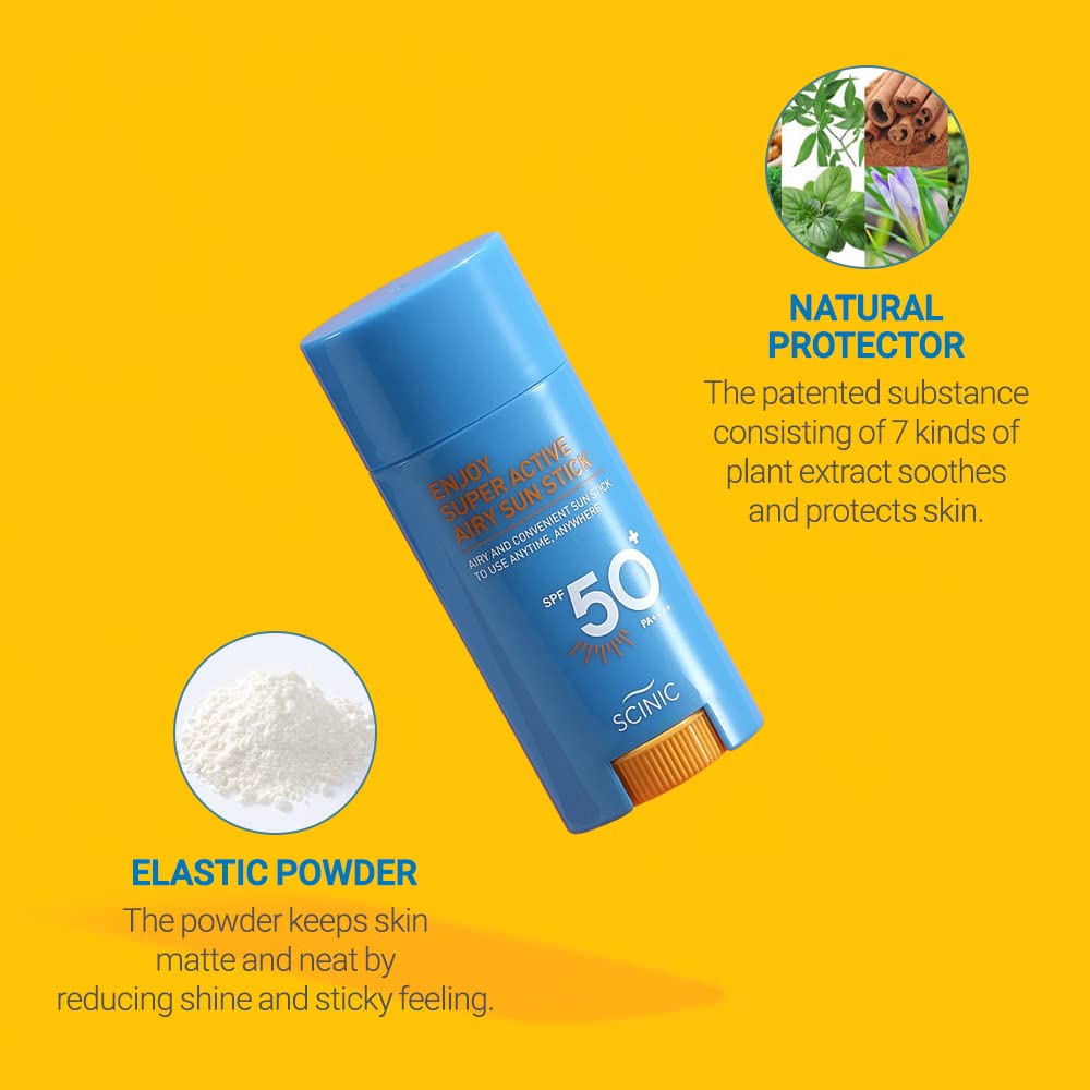 Scinic Enjoy Super Active Airy Sun Stick Spf50+ Pa++++ 0.53Oz (15G) | Strong Uv Protection Anytime, Anywhere Air-Light, Clear |