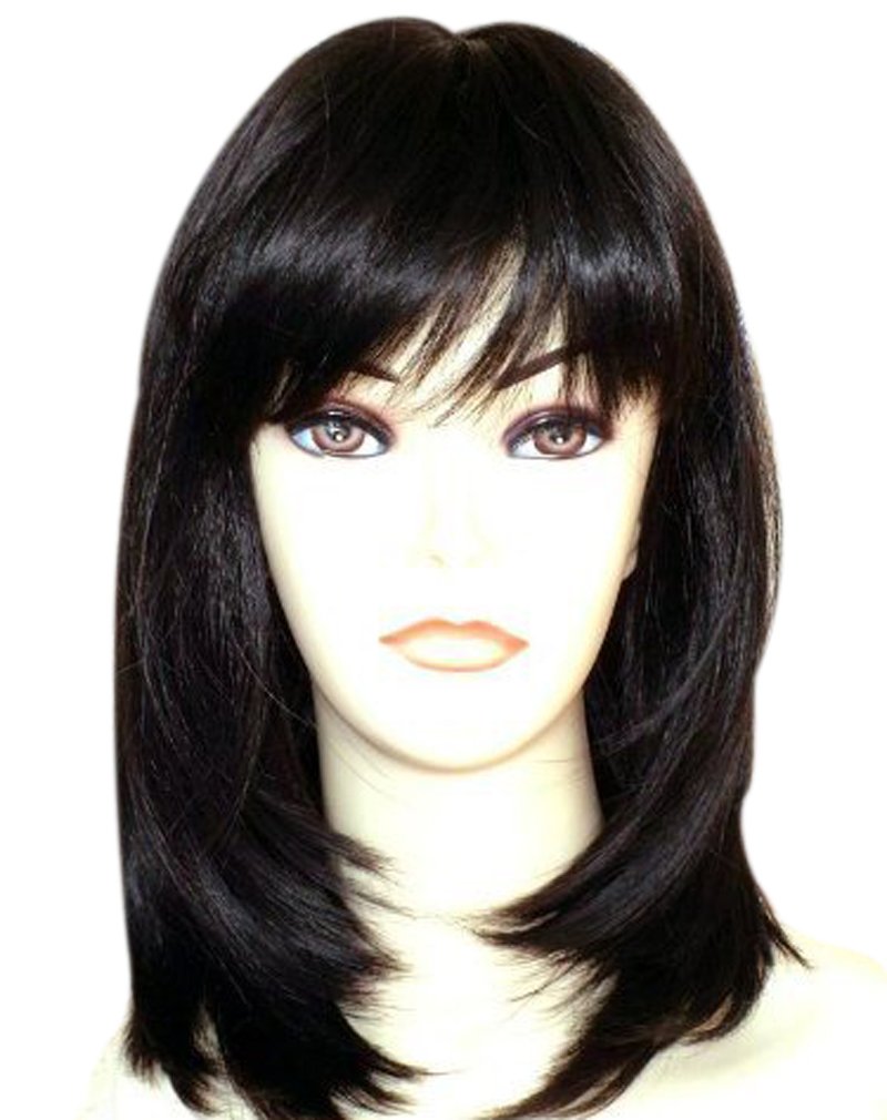 Kalyss Black Wigs With Hair Bangs Medium Long Straight Layered Synthetic Hair Wigs For Women