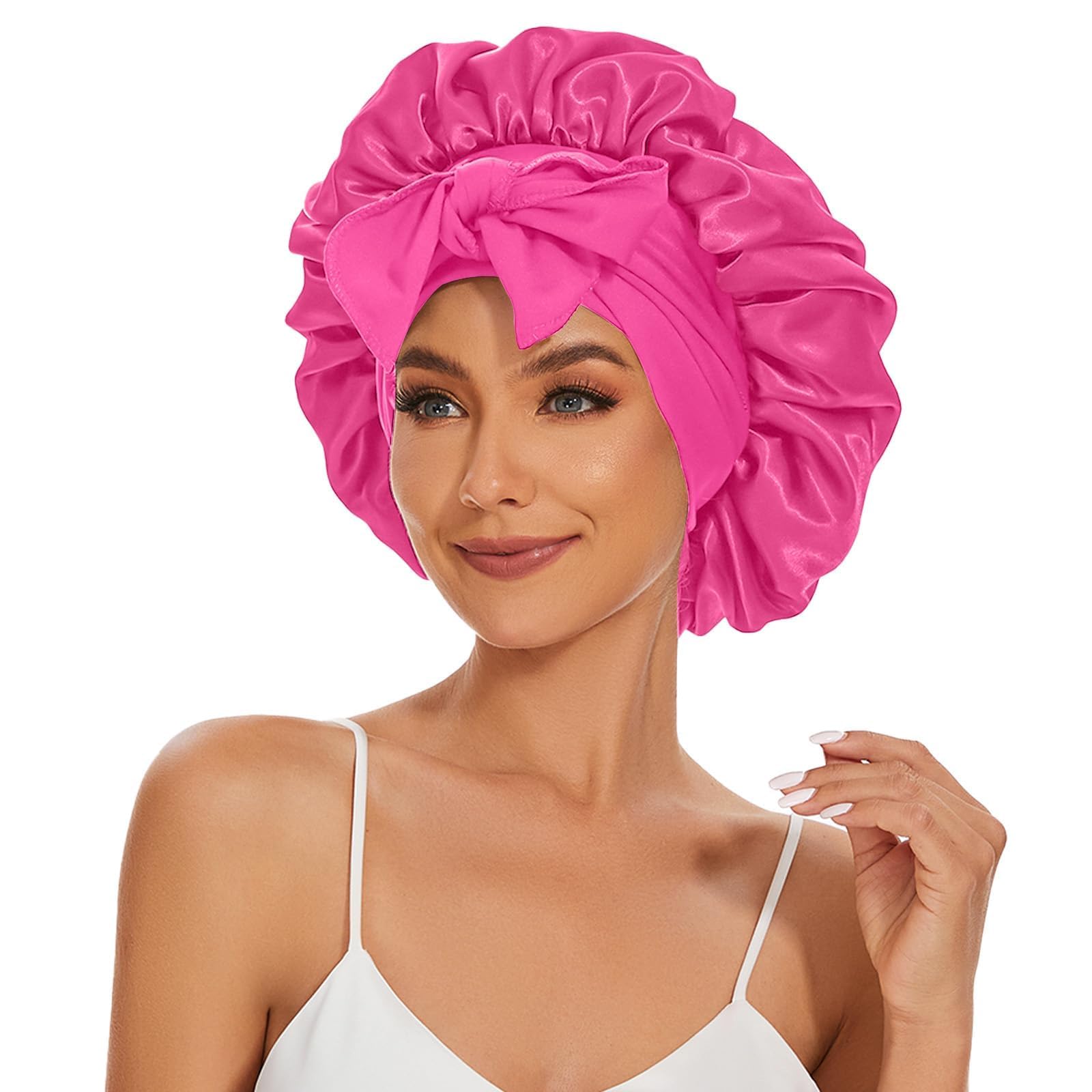 Satin Silk Bonnet Hair Bonnet For Sleeping Jumbo Sleep Cap, Bonnet For Women Curly Hair, Double Layer Bonnet With Tie Band, Show