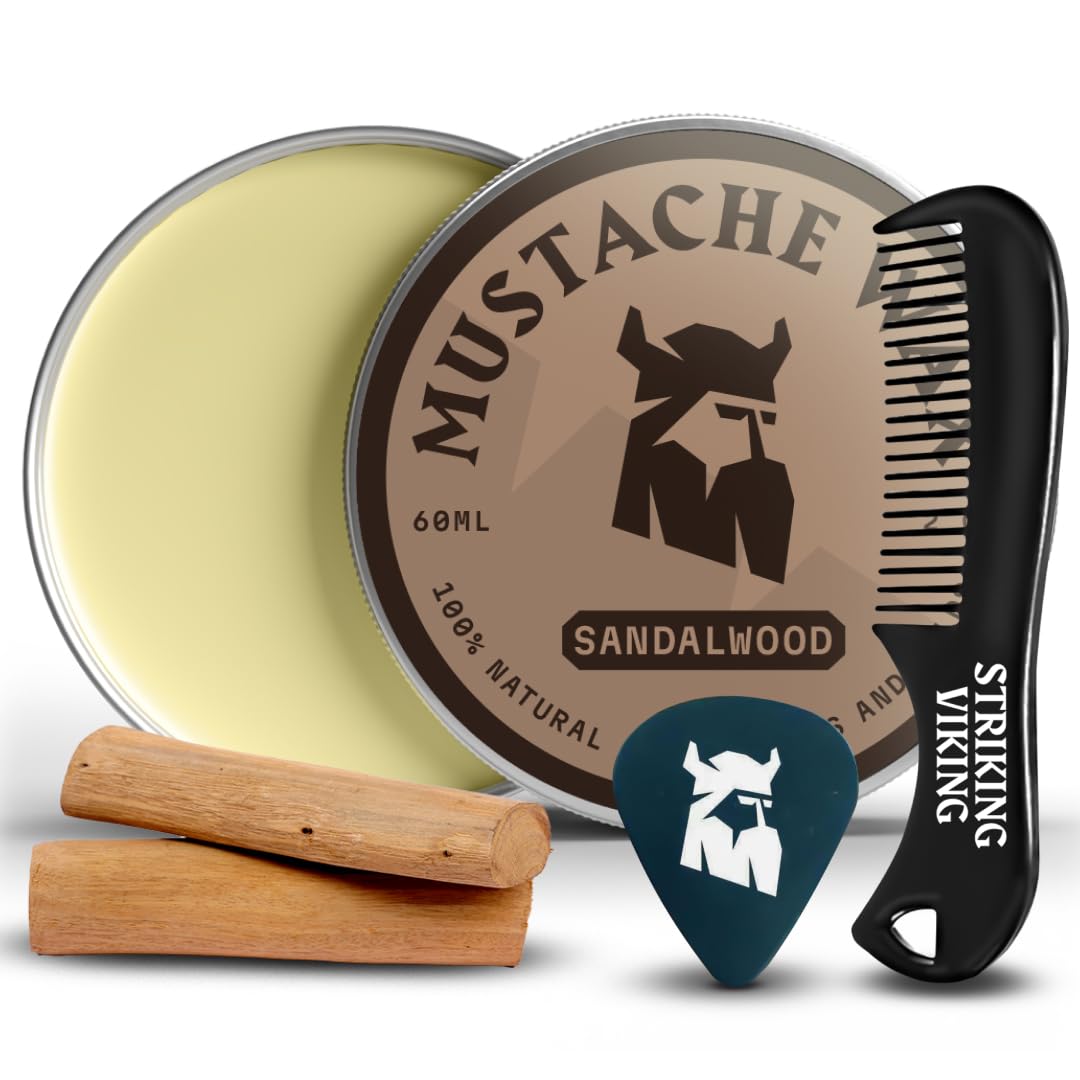 Striking Viking Mustache Wax & Comb Kit - Beard & Moustache Wax For Men With Strong Hold Natural Beeswax - Helps Tame Style & Gr