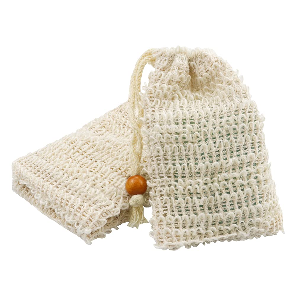 Tcotbe 2 Pack Soap Exfoliating Bag Natural Sisal Soap Saver Bag Zero Waste Mesh Bar Natural Soap Saver Soap Loofah Holder Pouch