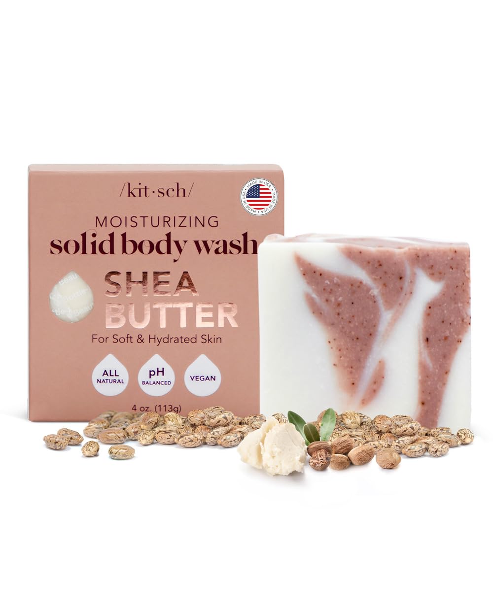 Kitsch Shea Butter Exfoliating Bar Soap For Women | Made In Us | Hydrating & Moisturizing Shea Butter Solid Body Wash Bar | All