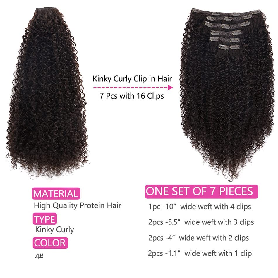 BHF 26 inch Kinky Curly Clip In Hair Extension, 140g Double Weft Full Head Heat Resistance Synthetic Hair Extension For Women 7p