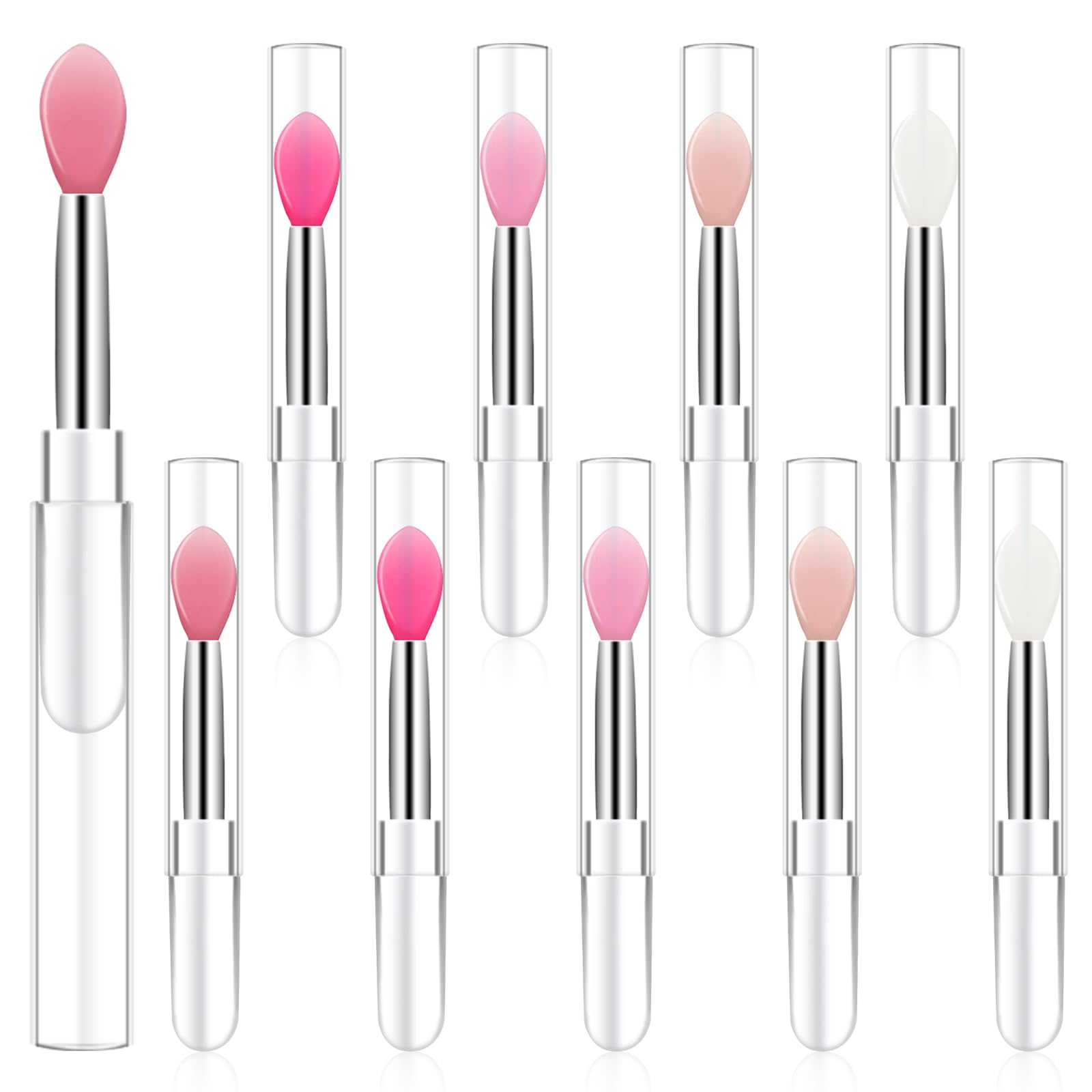 10Pcs Lip Brush Silicone Lip Brushes Tool Lipstick Applicator Brushes with Caps for Makeup Beauty Brushes, Lip Mask Applicator,E