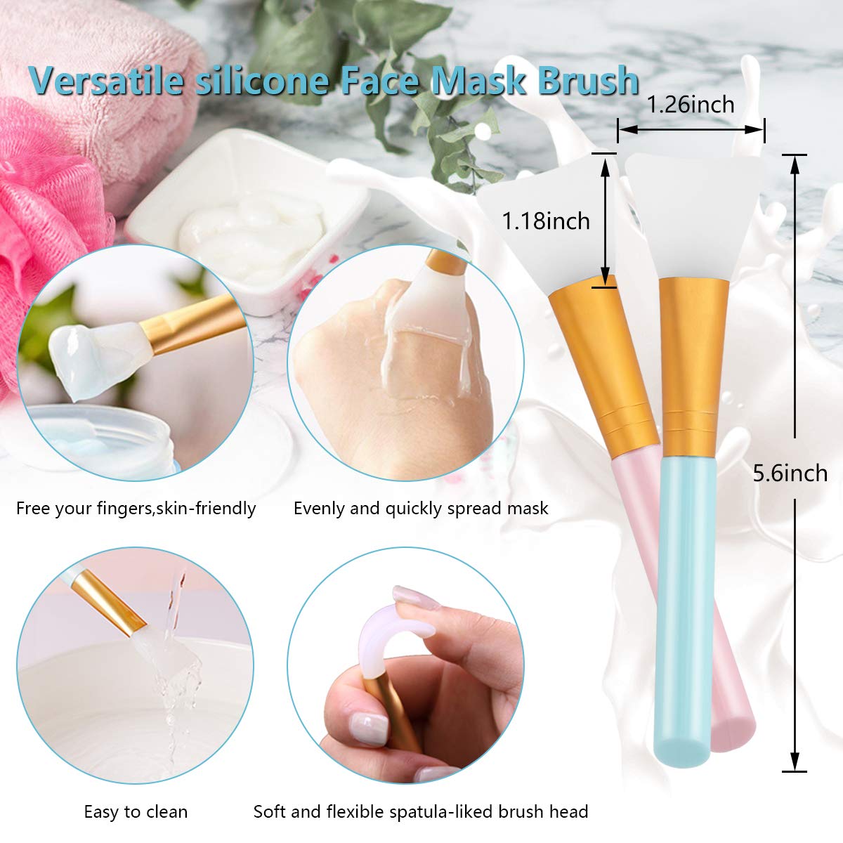 Silicone Face Scrubber, 2pcs Exfoliating Lip Brush, 2pcs Cleansing Brush,2pcs Face Mask Brush Exfoliator Blackhead Skin Care Too