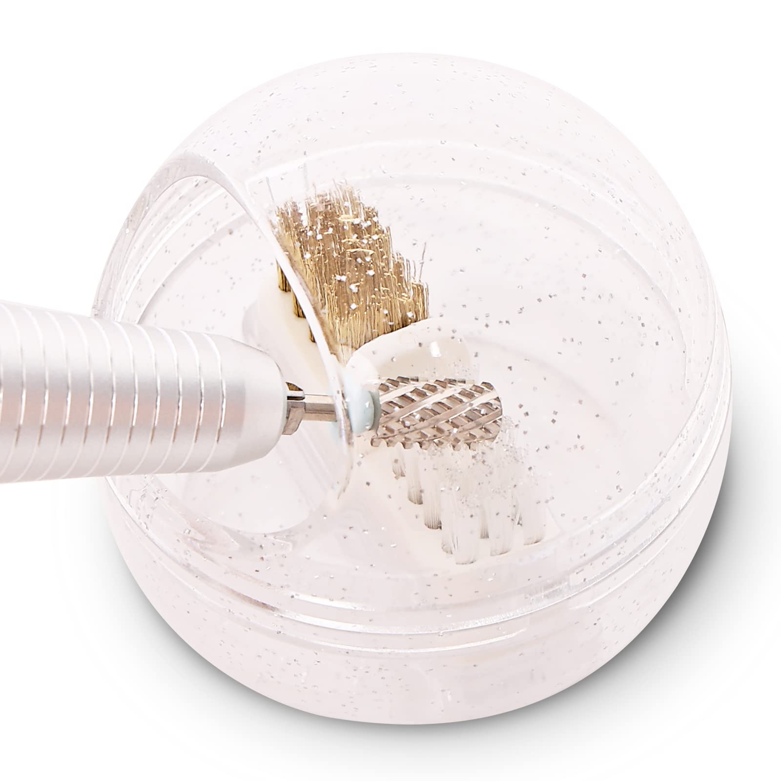 MelodySusie Nail Drill Bits Cleaner Brush Case Accessories with Clear Cover for Cleaning Tungsten Carbide Ceramic Nail Drill Bit