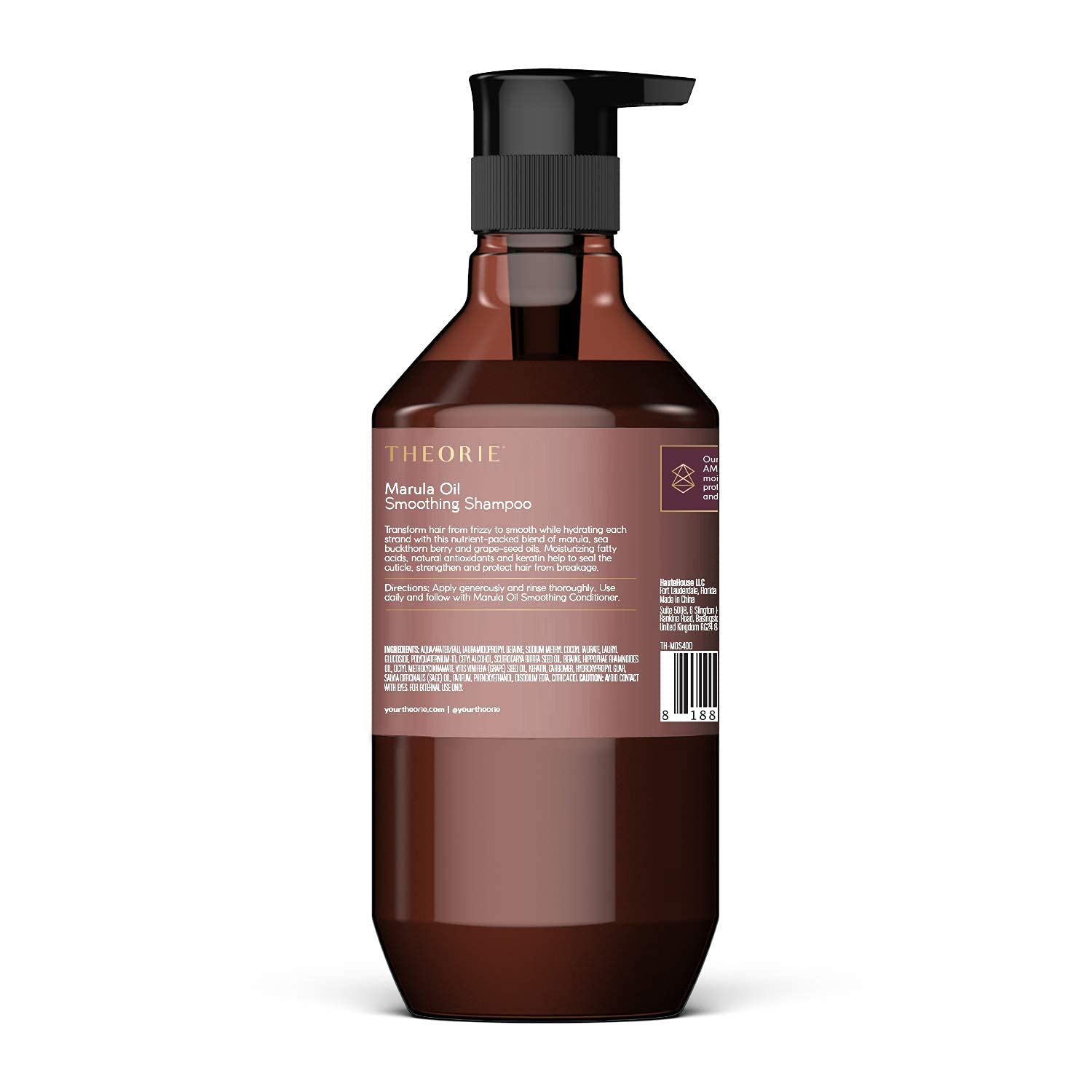 Theorie Marula Oil Smoothing Shampoo - Controls Frizz & Smooths Hair with Marula Oil, Sea Buckthorn Oil & Grape Seed Oil, Sulfat