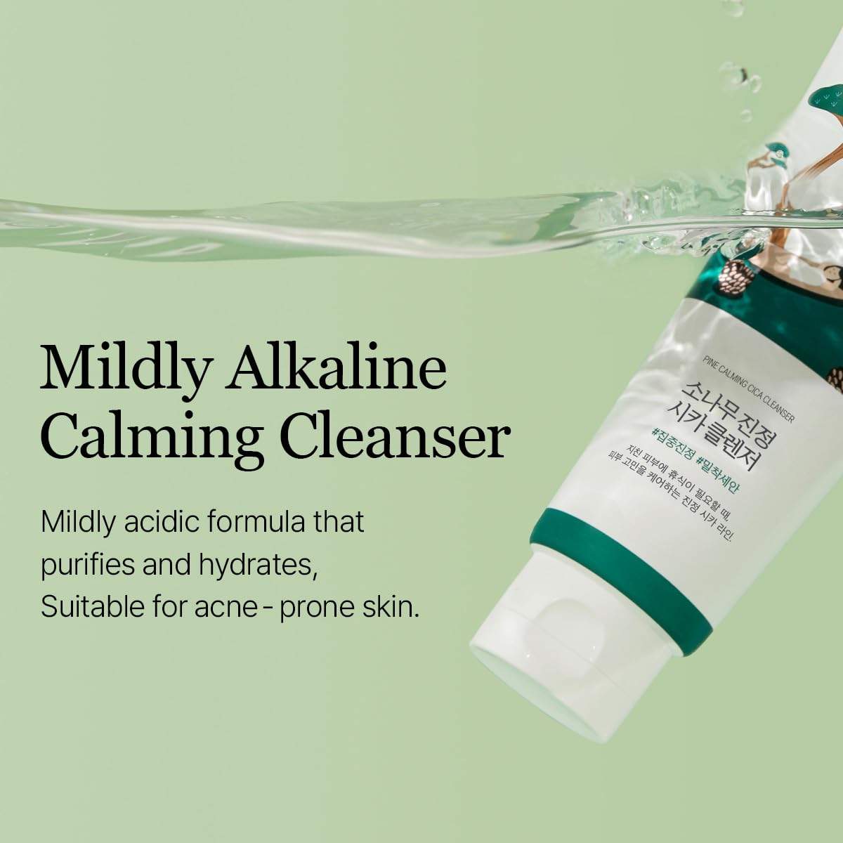 ROUND LAB Pine Calming Cica Cleanser 5.07 Fl Oz - Acne Face Wash with Salicylic Acid, BHA & LHA for Sensitive Skin, Soothing Cic