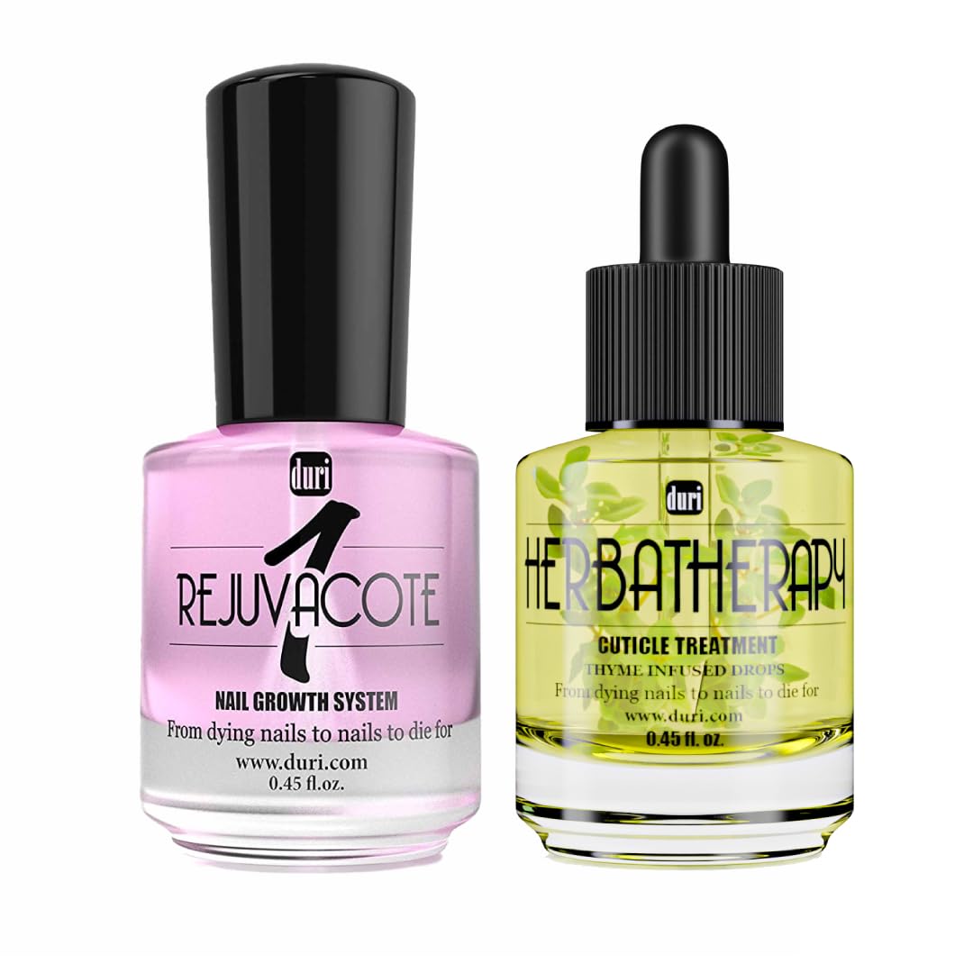 Duri Rejuvacote 1 Nail Growth Base, Top Coat And Herbatherapy Cuticle Treatment Drops - Healthy Nails And Cuticles Combo, By Dur