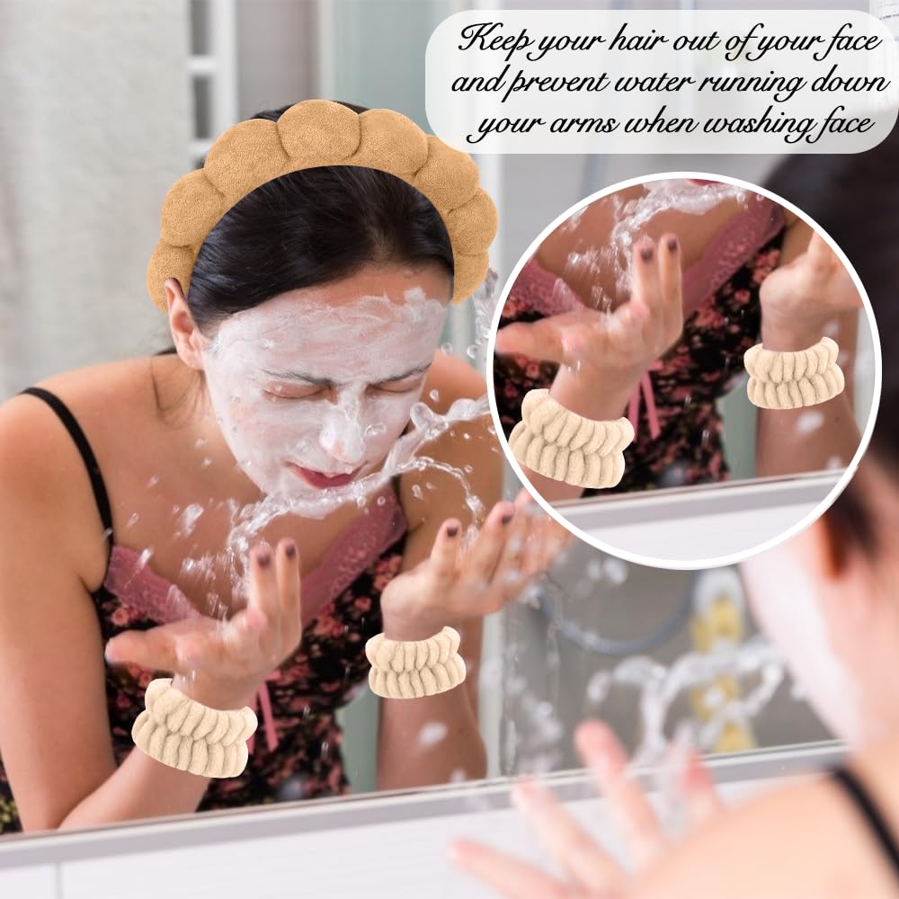 AHONEY 2 Set Spa Headbands for Washing Face Wristband, Sponge Facial Skincare Headbands Terry Cloth Puffy Makeup Headbands for W