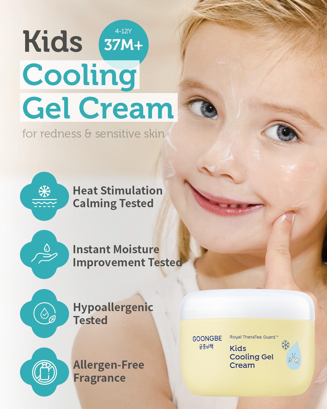 GOONGBE Baby Kids Easy Wash Sun Lotion SPF 30 & Cooling Gel Cream - Zinc Oxide Mineral Sunscreen & 3-Second Soothing Relief - Ve
