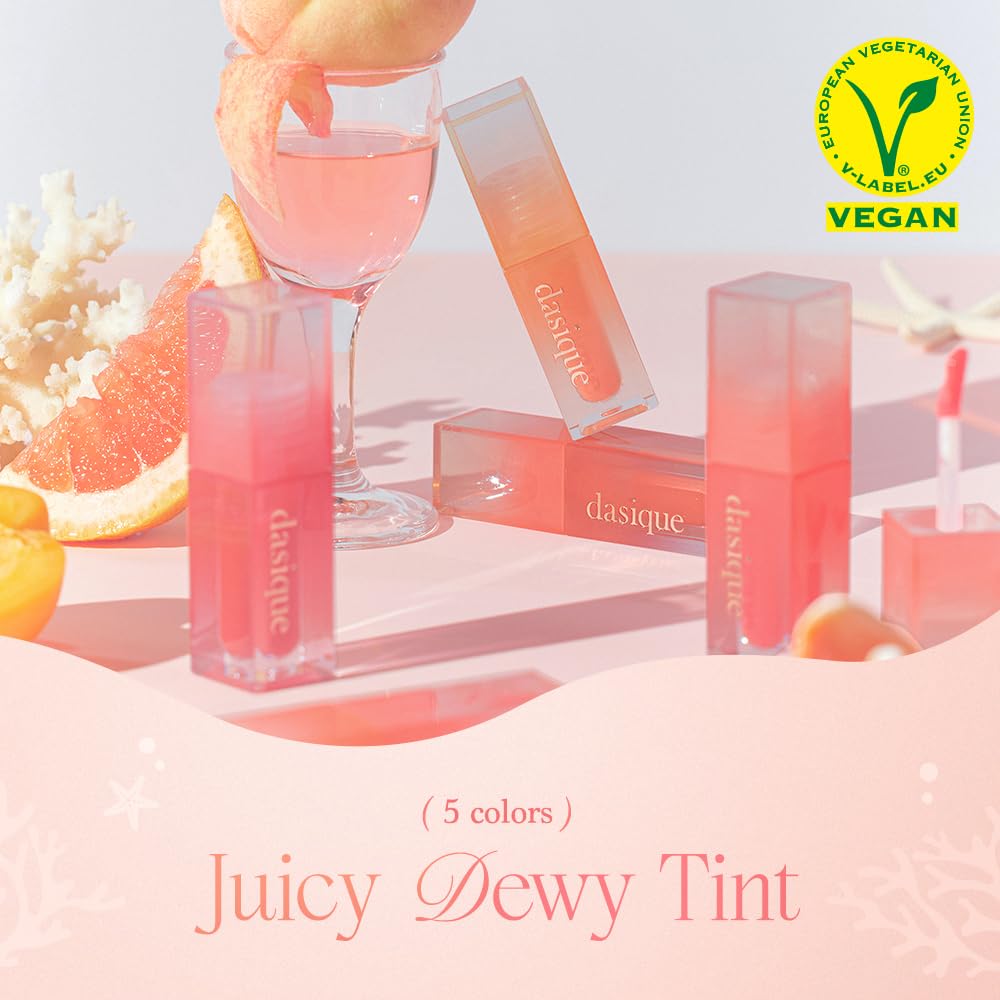 dasique Juicy Dewy Tint (13 Coral Fizz) 0.12 oz | Light Application with moisture | Long-wearing Glossy Lip Stain, Non-sticky |