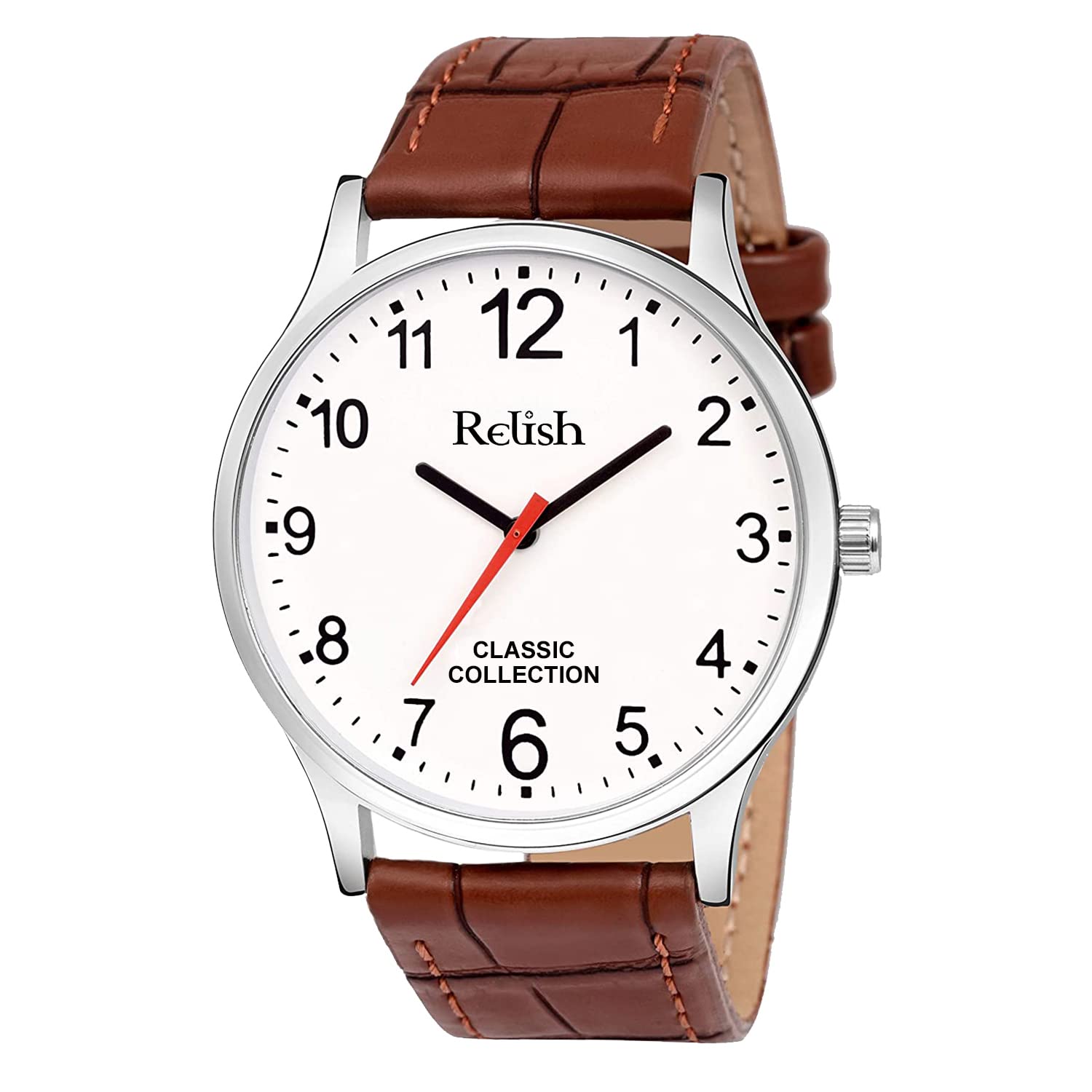 Relish Casual Analog Black Dial MenS Leather Strap Watch (Brown) (Brown)