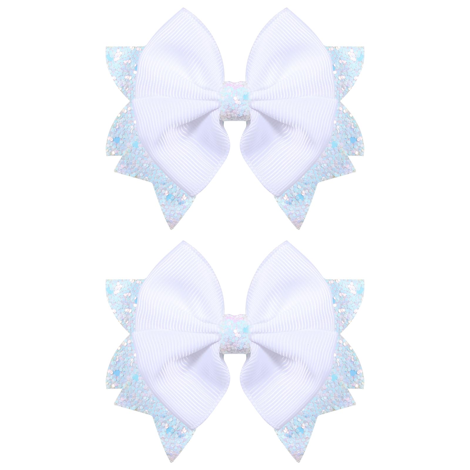 3.5-Inch Boutique Hair Bows Glitter White Ribbon Bow-Knot Alligator Clips Hairpins for Teen Toddler Flower Girls Kids Women Wedd