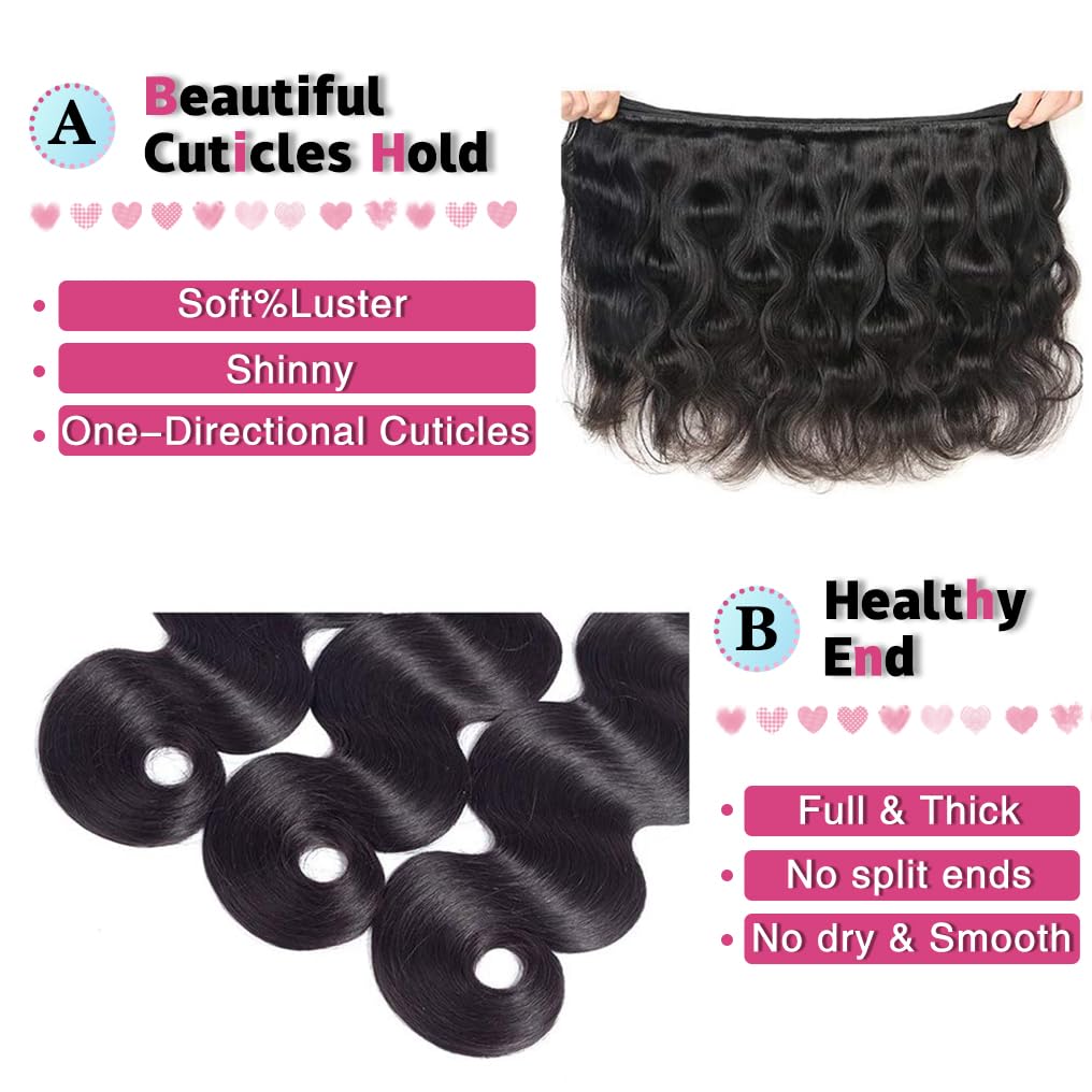 Body Wave Bundles And Closure (22 24 26 28+20,Free Part) Body Wave Bundles Human Hair With Closure 10A Brazilian Virgin Human Ha