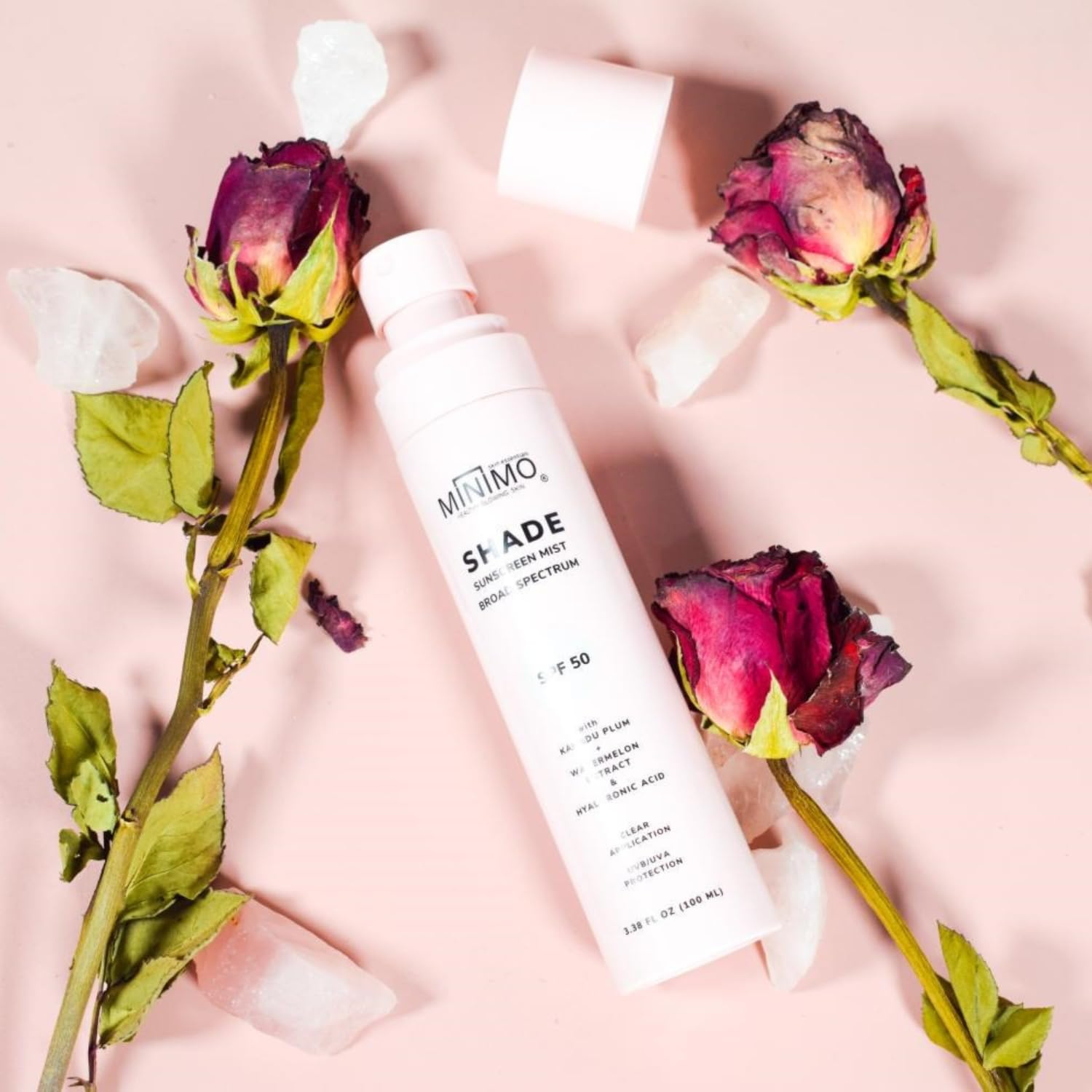 Minimo Shade SPF50+ Hydrating Sunscreen Mist Brightens Dark Spots Soothing Spray, Travel Size Serum refreshing hydrating Spray f