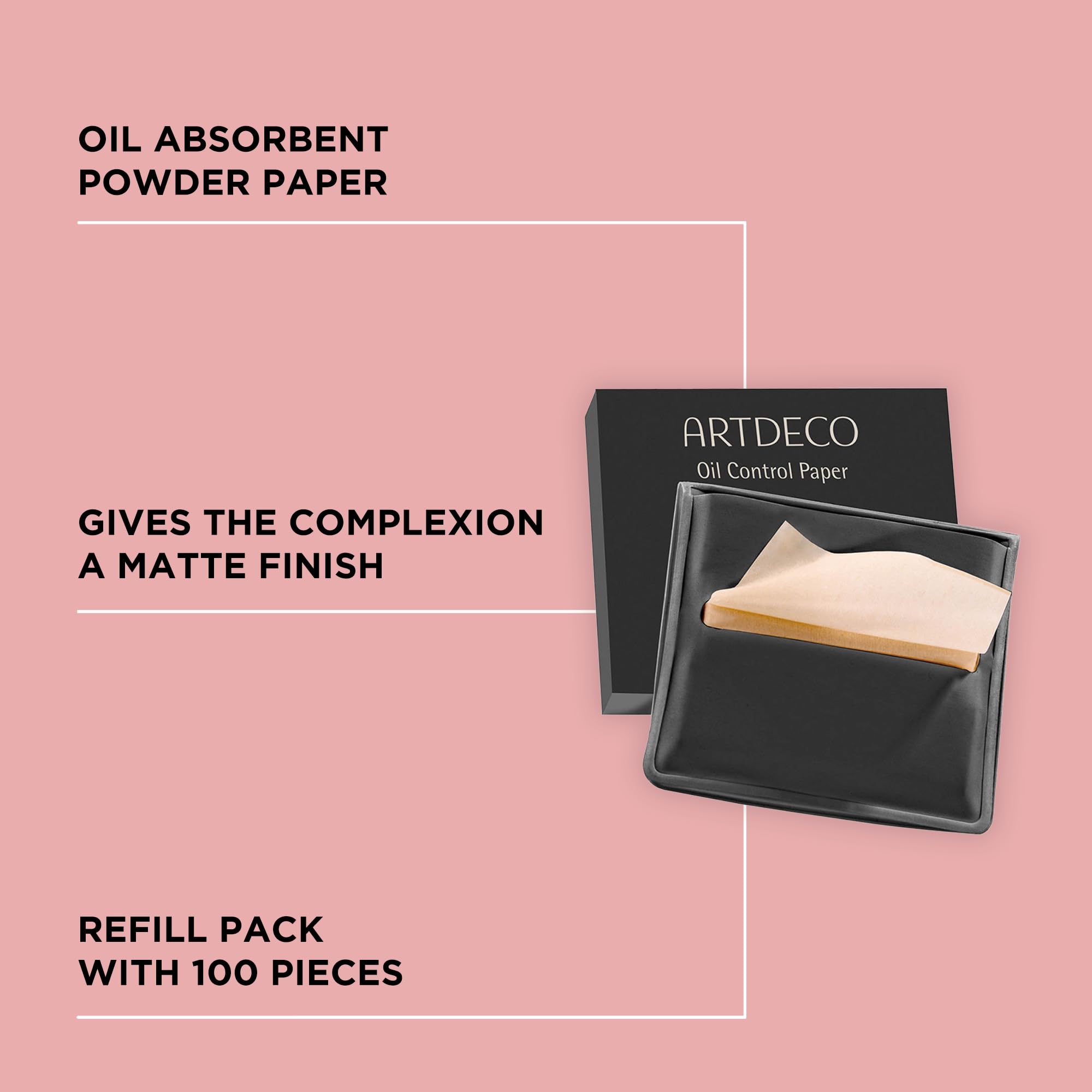 ARTDECO Oil Control Paper - Oil-Absorbing Blotting Paper - Gives Your Complexion a Matte Finish - Refill Pack with 100 Sheets -