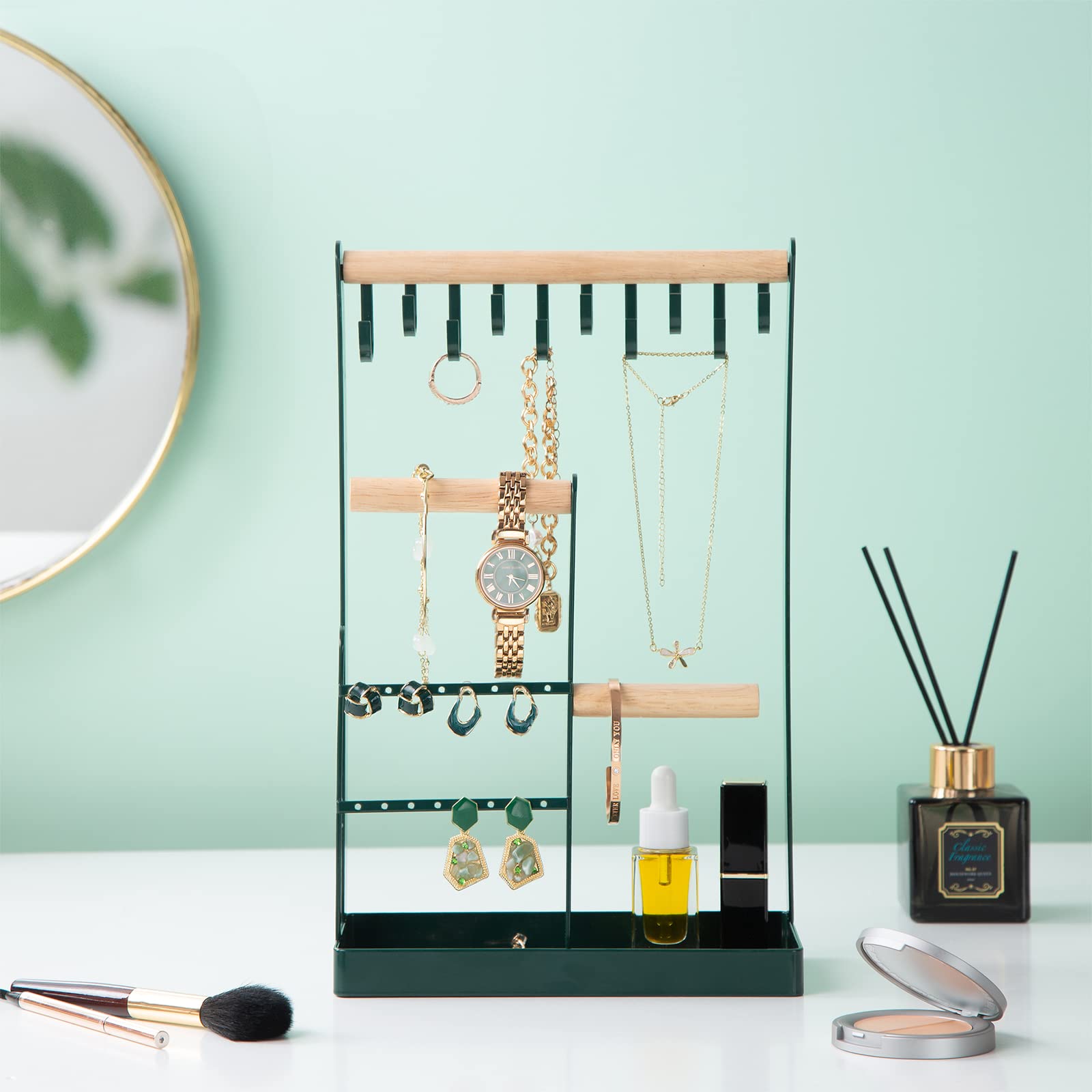 ProCase Jewelry Organizer Stand Holder, 4-Tier Necklace Organizer with Ring Tray, Small Cute Aesthetic Jewelry Tower Storage Rac