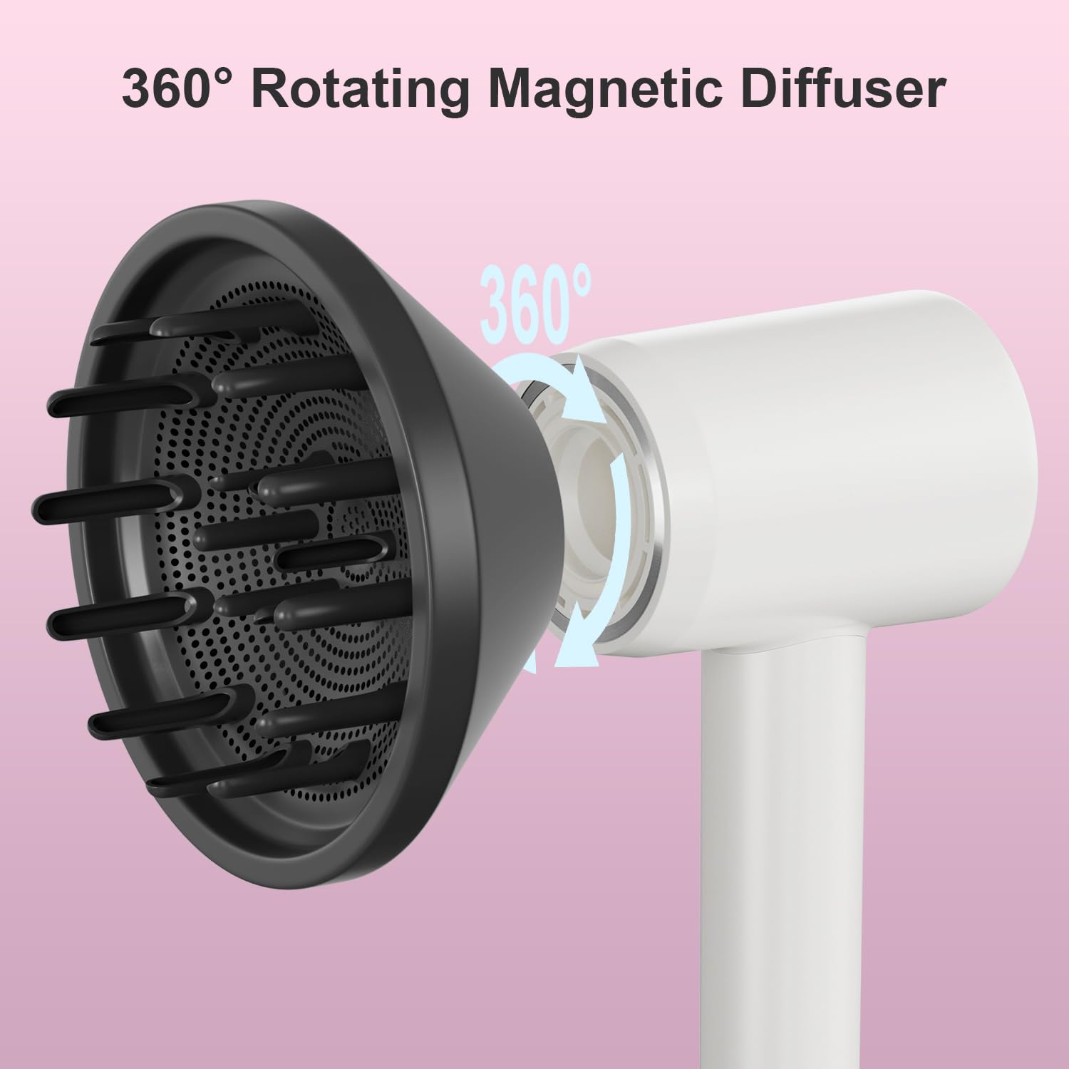 Hair Trends 360° Rotating Magnetic Hair Diffuser Attachment for Laifen & Dyson Airwrap - Black, Model ZCY883, Only Hair Diffuser