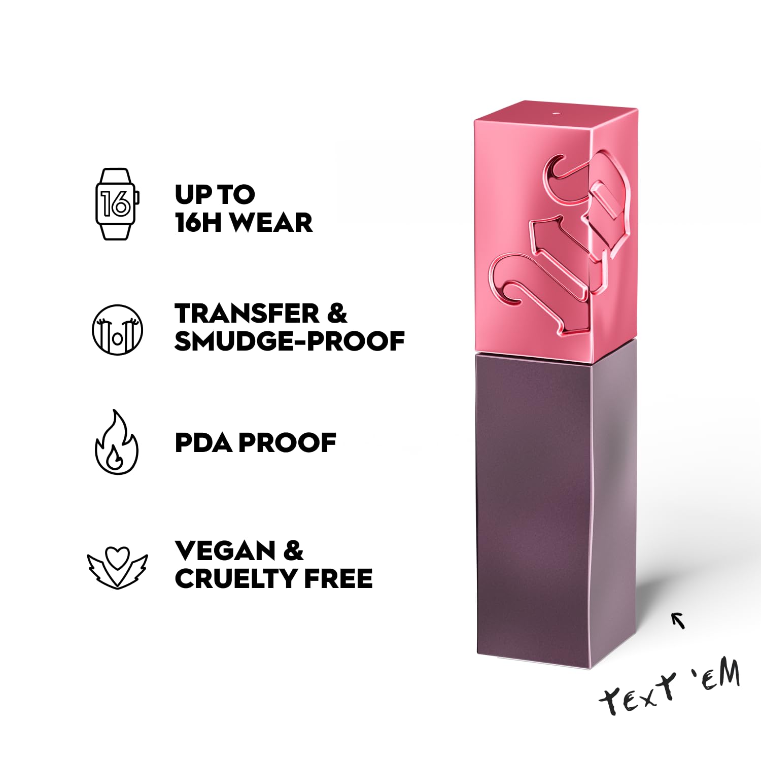 Urban Decay Vice Lip Bond Glossy Longwear Liquid Lipstick (Text Em - Dusty Rose Pink), Transfer-Proof, Smudge-Proof, Bold Longwe