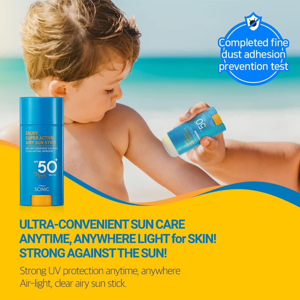 Scinic Enjoy Super Active Airy Sun Stick Spf50+ Pa++++ 0.53Oz (15G) | Strong Uv Protection Anytime, Anywhere Air-Light, Clear |