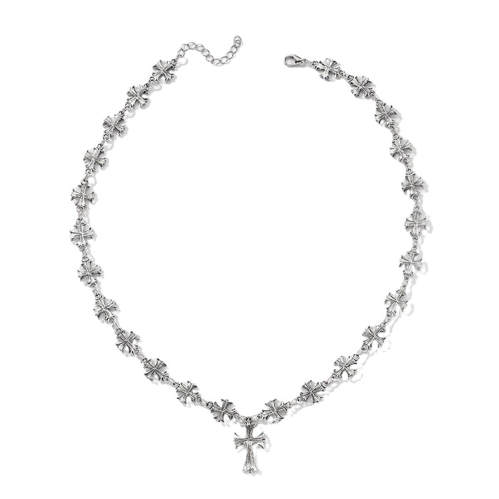 Gothic Jewellery Cross Necklace For Women And Men, Punk Style Double Sided Cross Chain With Silver Pendant, Religious Symbol Jew