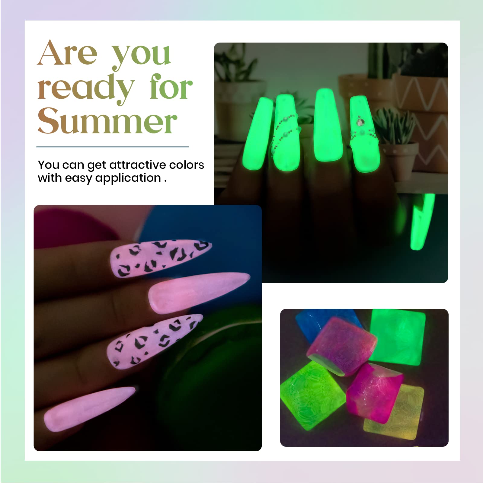 Mizhse Glow In The Dark Gel Nail Polish, Cat Eye Gel Polish, Macaroon Gel Nail Polish Colors Set, Shimmer Nail Gel Soak Off Nail