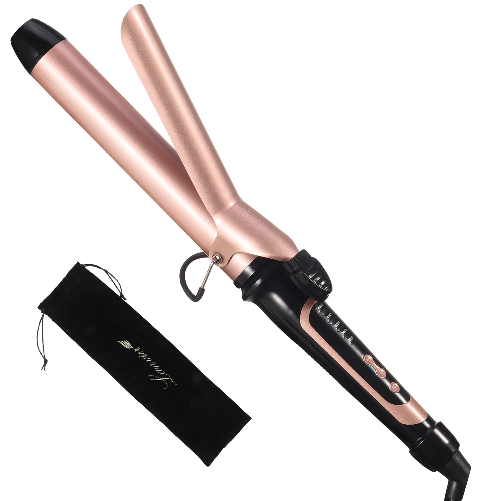 Lanvier 1.25 Inch Clipped Curling Iron with Extra Long Tourmaline Ceramic Barrel, Professional Hair Curler up to 450?? Dual Volt