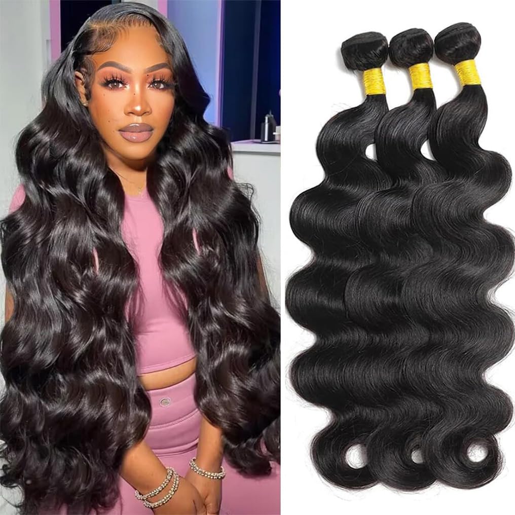 Human Hair Bundles Body Wave 3 Bundles 26 28 30 Inch 10A Brazilian Virgin Body Wave Bundles Human Hair for Black Women 100% Unpr