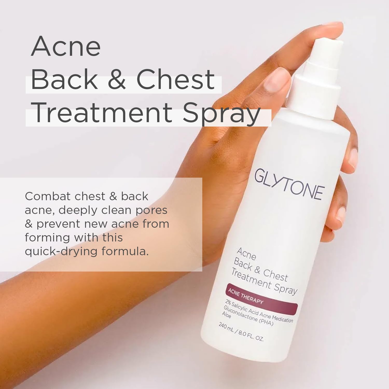 Glytone Acne Treatment Spray For Back & Chest - 2% Salicylic Acid - For Body Acne - Quick Dry, Upside Down Pump - Fragrance-Free