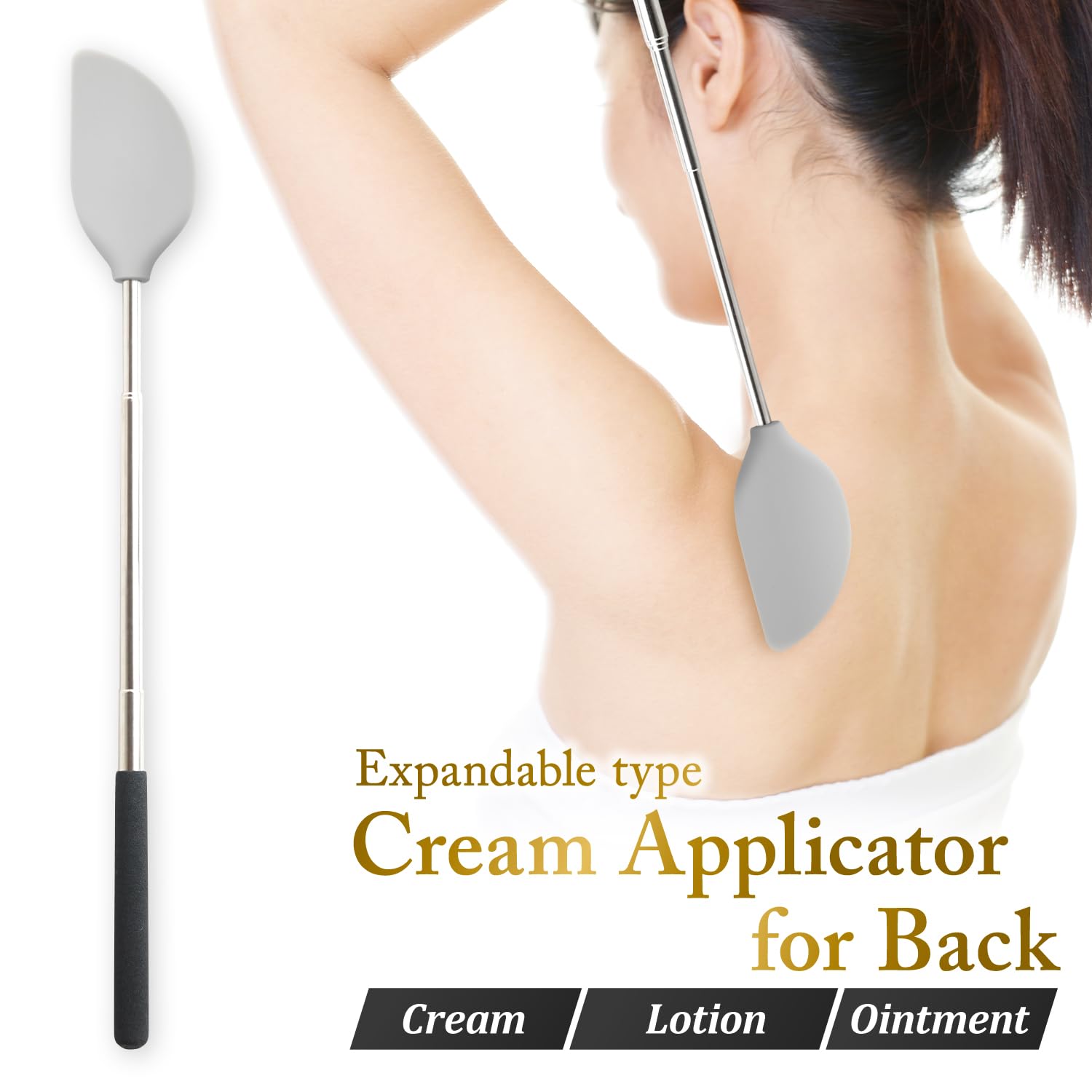 FieldSora Cream Applicator for Back - Telescopic, Easy to Clean, Gray, Silicone