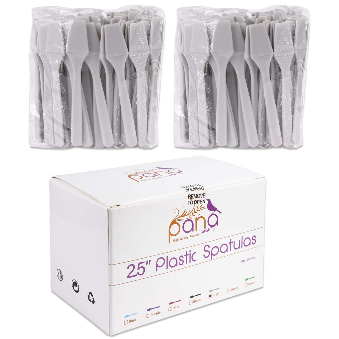 P 200pcs PANA Cosmetic Make Up Disposable Plastic 2.5'' Spatulas Skin Care Facial Cream Mask Spatula (GRAY-200 Pieces in a Box)