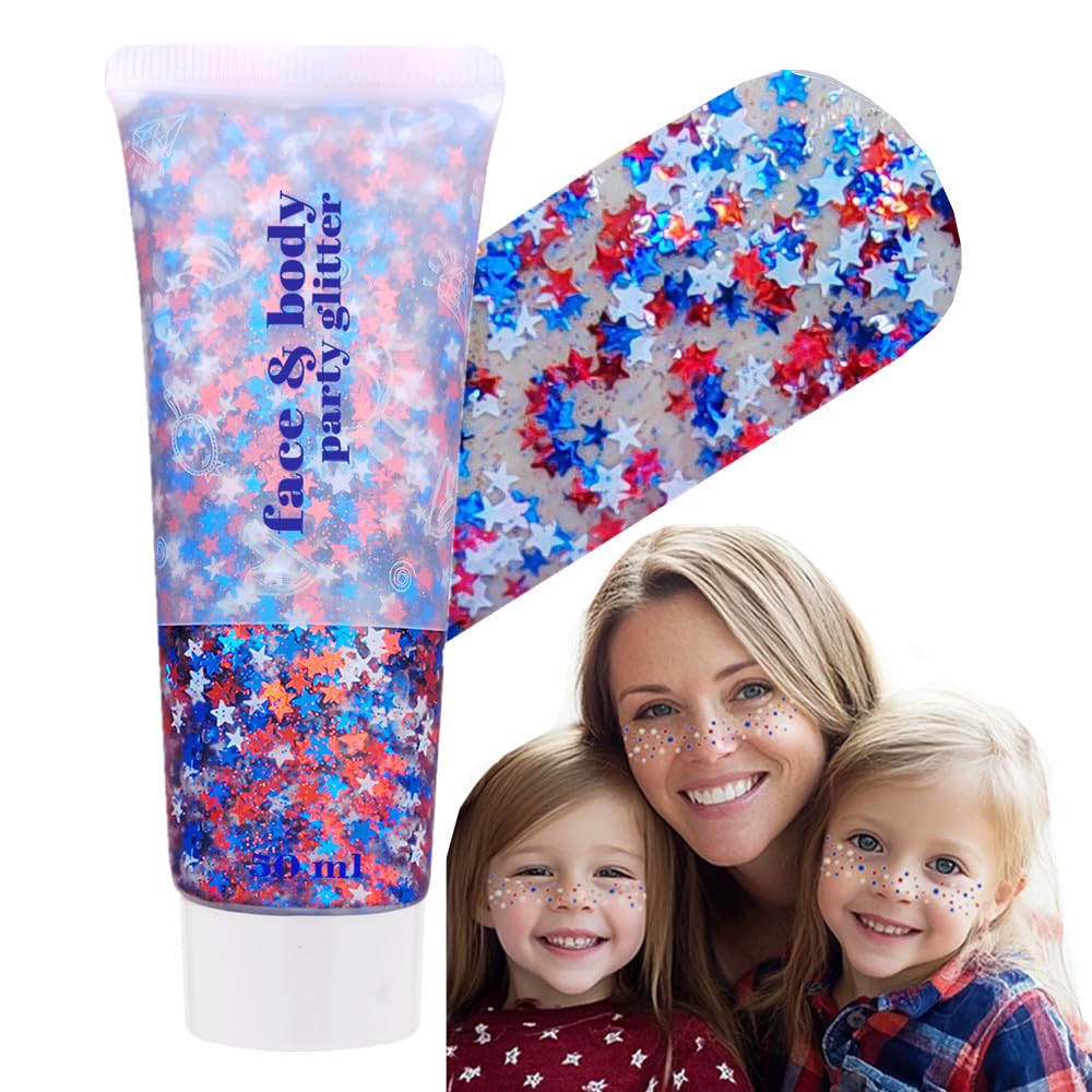 Go Ho 4th of July Outfits for Women&Kids Glitters Makeup,Red White and Blue Face Body Glitter,Fourth of July Accessories,Hologra