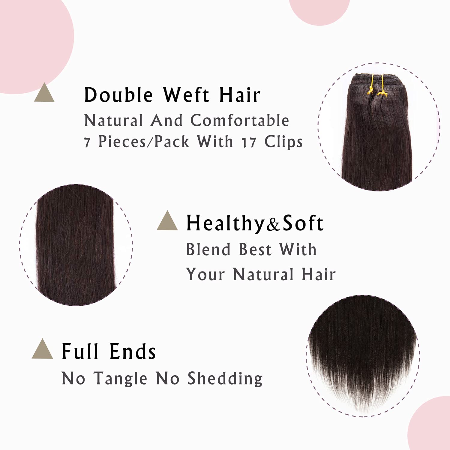 Anrosa Real Remy Thick Yaki Straight Clip ins Hair Extensions Real Human Hair for Full Head 9A Quality 7 Piece 120 Gram, Natural