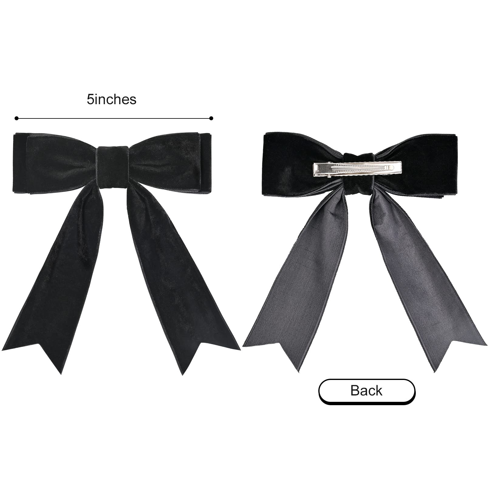 2Pcs 5'' Velvet Black Hair Bows Girls Hair Clips Ponytail Holder Accessories For Girls Toddlers