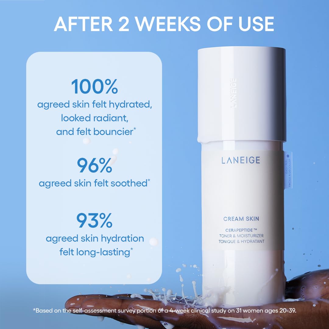 LANEIGE Cream Skin Refillable Toner & Moisturizer Mini Mist Spray with Ceramides and Peptides: Korean Milky Toner, Amino Acid, N