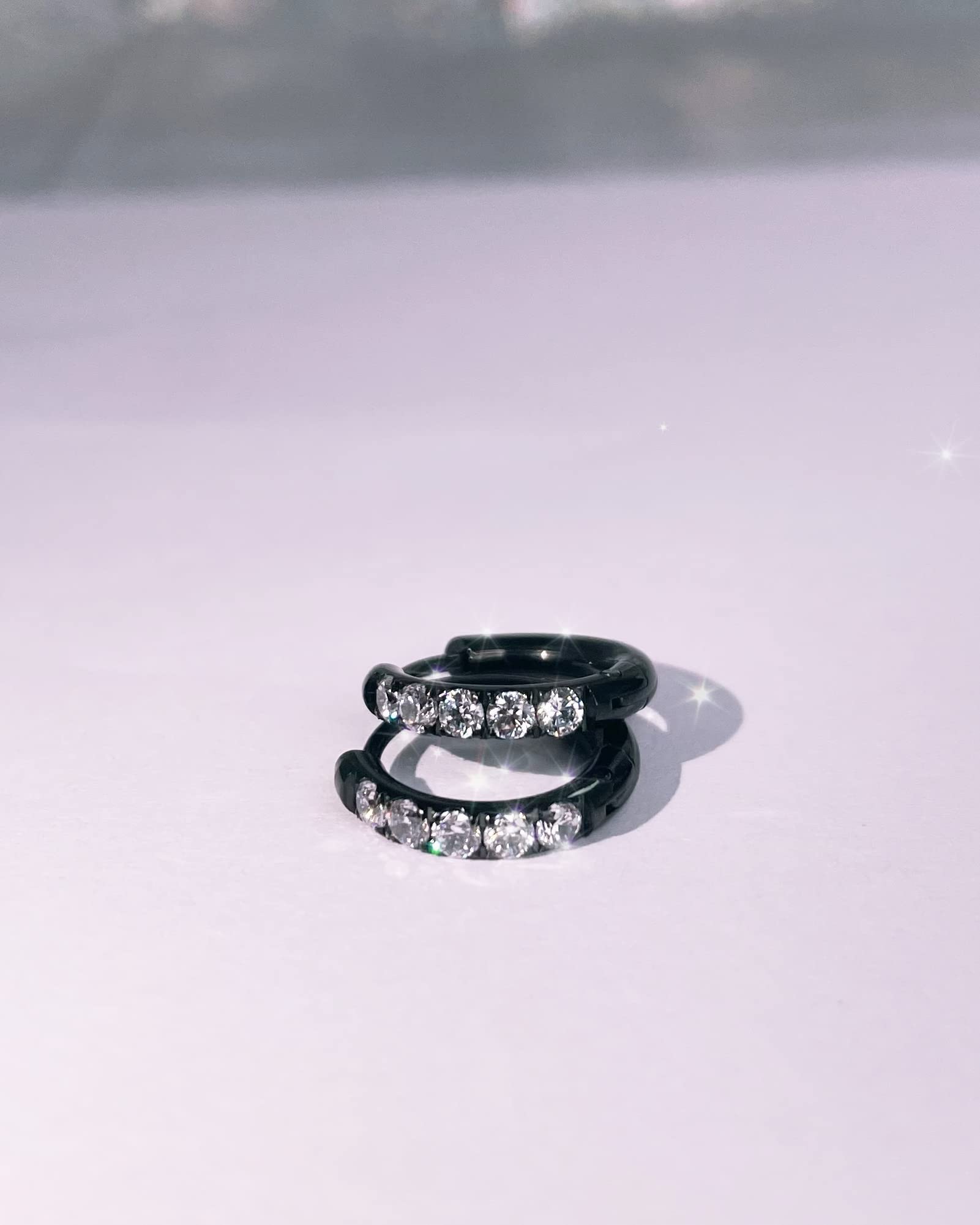 TDEBA 10mm Stainless Steel Hoop Earrings, 10G Black Cubic Zirconia Huggie Earrings for Women & Men, Surgical Steel Earrings, Hyp