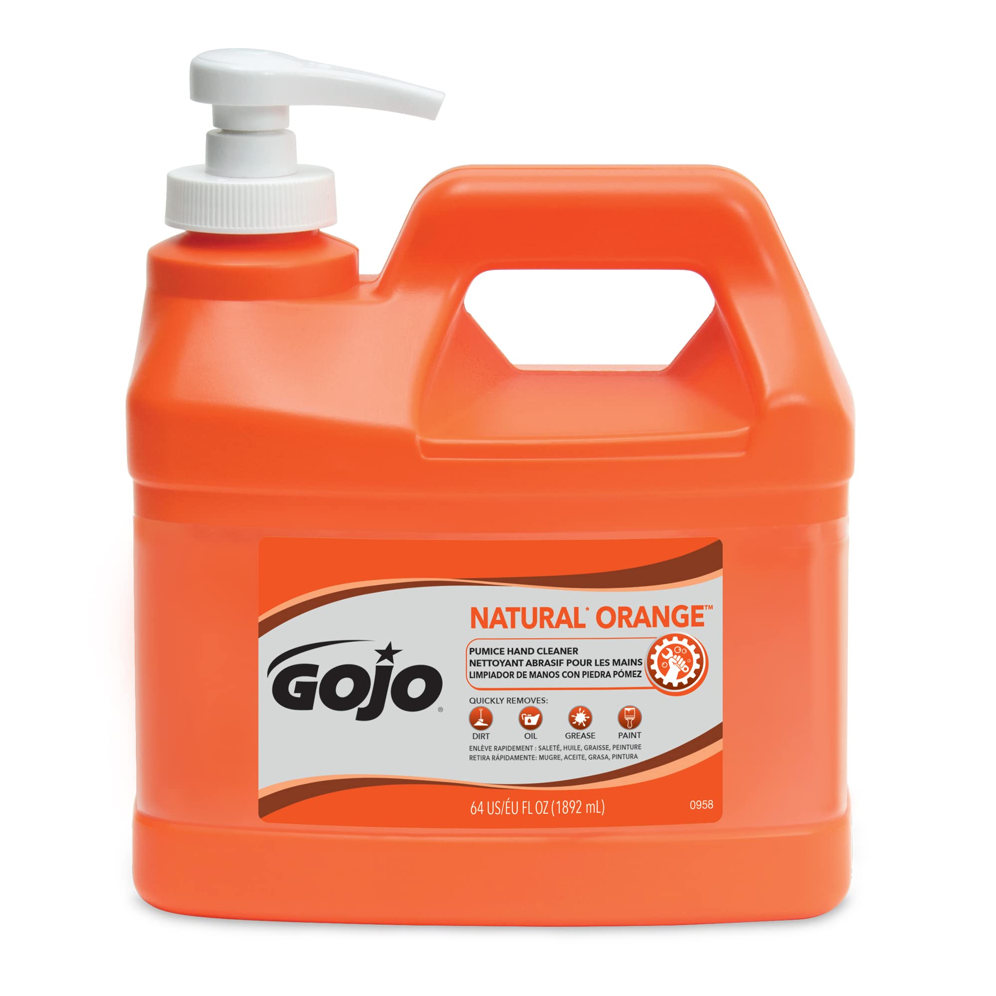 GOJO NATURAL ORANGE Pumice Hand Cleaner, 1/2 Gallon Quick Acting Lotion Hand Cleaner with Pumice Pump Bottle (Pack of 1)- 0958-0