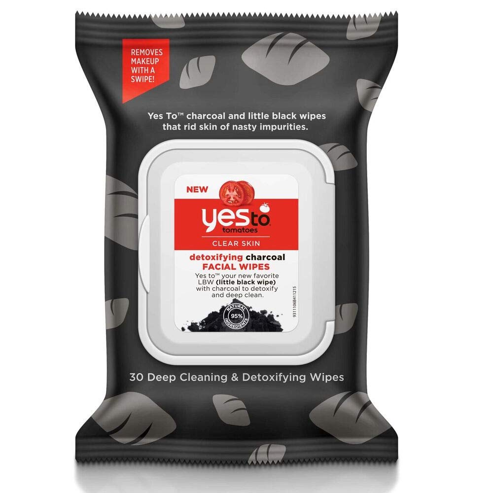 Yes To Face Wipes for Women and Men, Charcoal Facial Cleansing Wipes for use as a Make Up Remover, Cleaning, Soothing, Tomatoes 