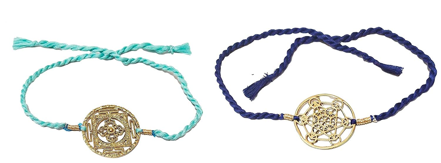 Athz Rakhi Combo Set Of 2 || Brass Dial For Brothers || Turquoise,Indigo Thread Colour || Brass Dial Can Be Cleaned And Made To 