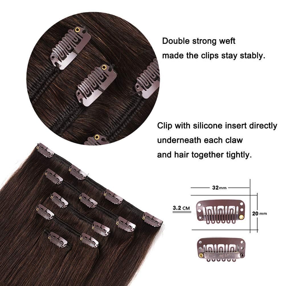 5 Pieces 22'' Remy Clip In Hair Extensions Human Hair Dark Brown - Beauty Silky Straight Long Thick Real Hair Extensions For Wom